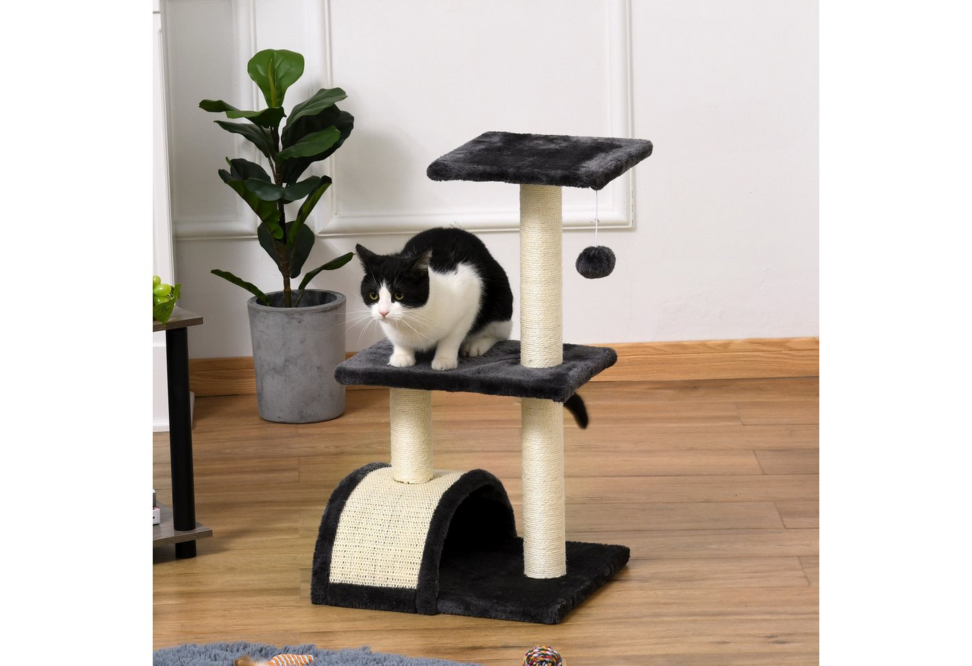 Thumbnail - PawHut Kratzbaum klein, Katzenkratzbaum Katzenbaum Kletterbaum Sisal Plüsch Dunkelgrau, 40L x 35B x 72H cm