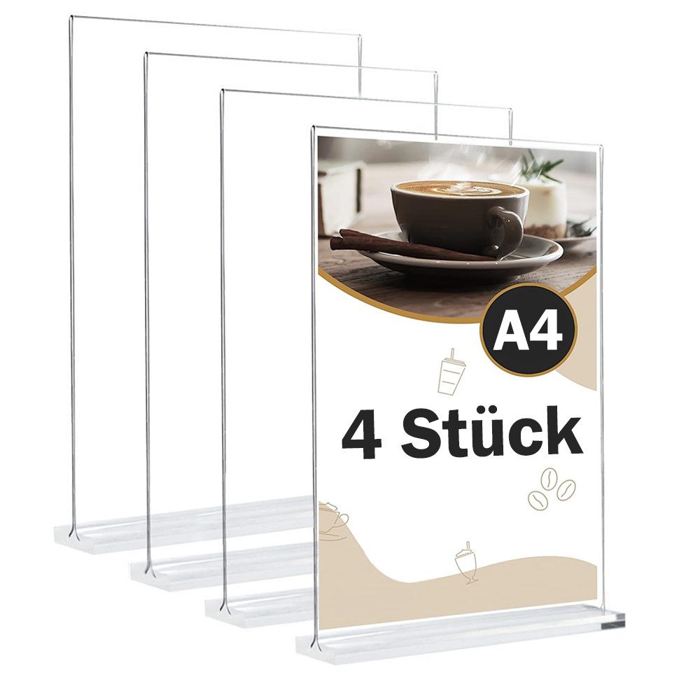 TUWENA Stehsammler 4 Stück Acryl Tischaufsteller A4/A5,Vertikaler Tischaufsteller Ständer, T-Ständer für Prospekte Menükarte Werbung Fotorahmen