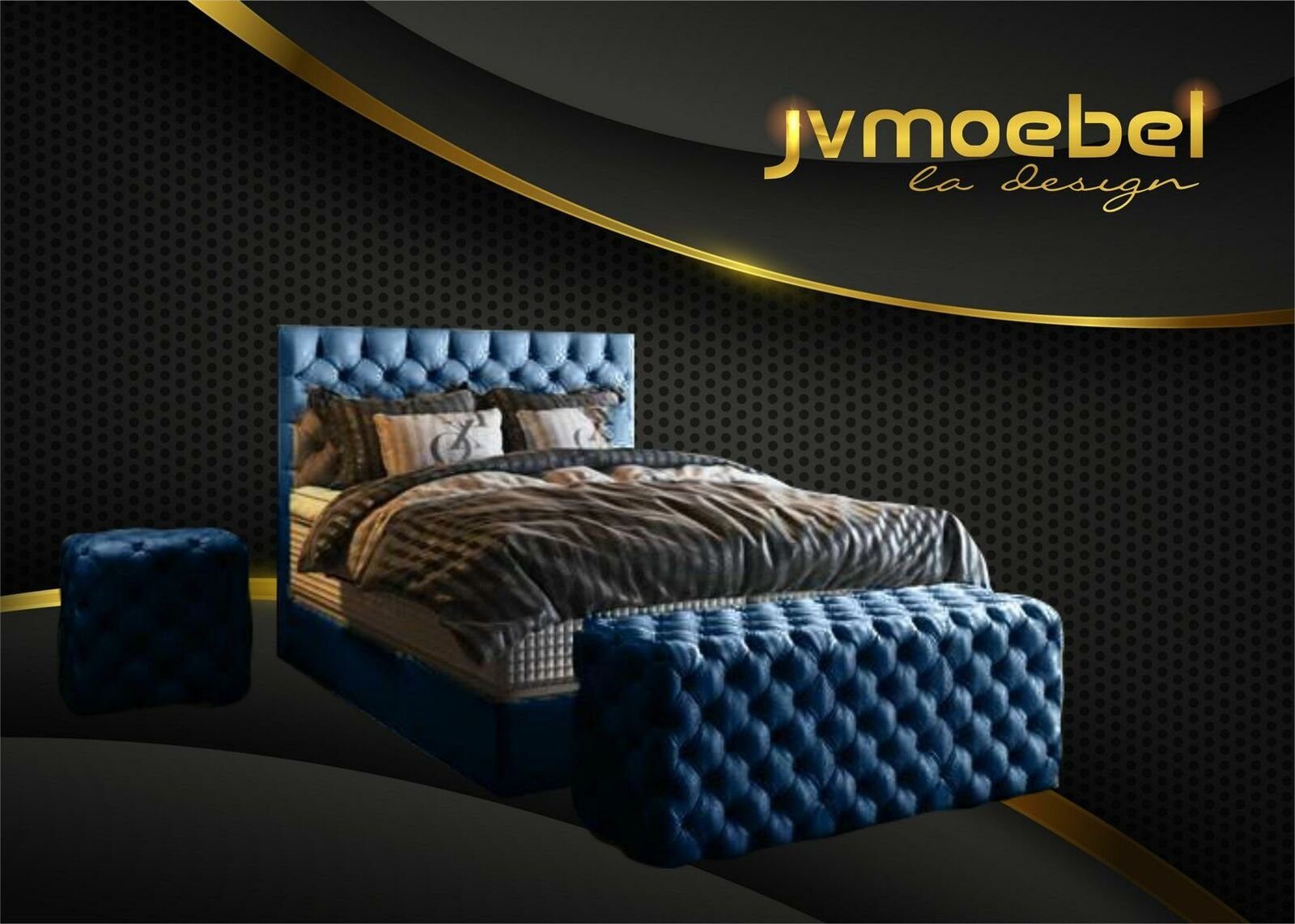 JVmoebel Bett, Bett 2x Nachttisch 3 tlg. Schlafzimmer Set Design Möbel Modern Luxus Blau