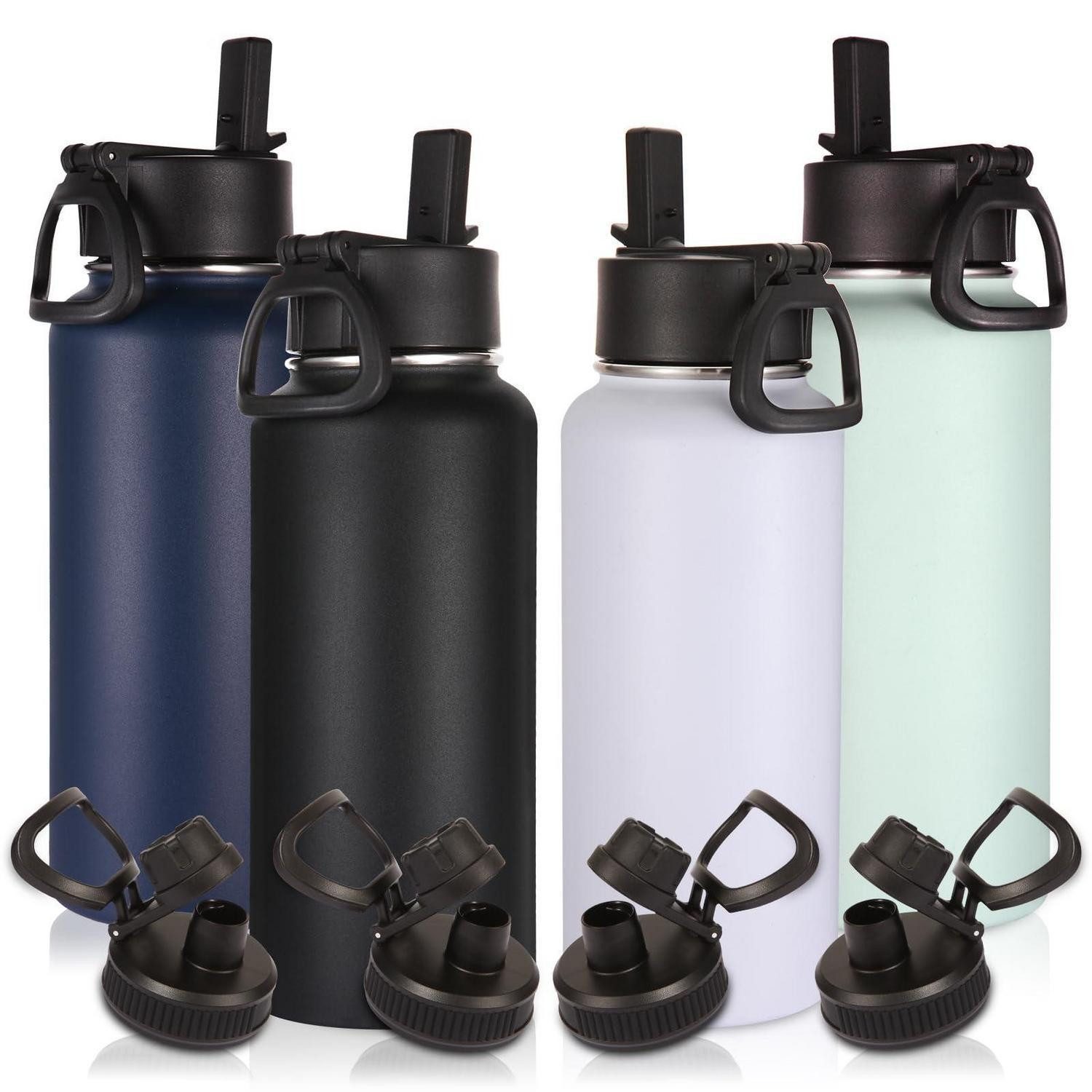 LuxusKollektion Isolierflasche Trinkflasche Edelstahl 1000ml Vakuumisoliert mit Strohhalm