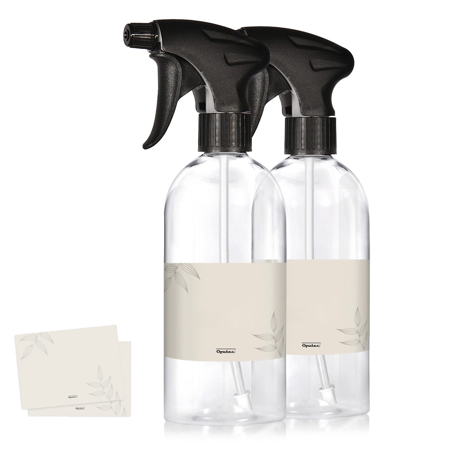 Oputec Sprühflasche 2 x 500ml Sprühflasche Kunststoff Transparent zum Befüllen + Etiketten