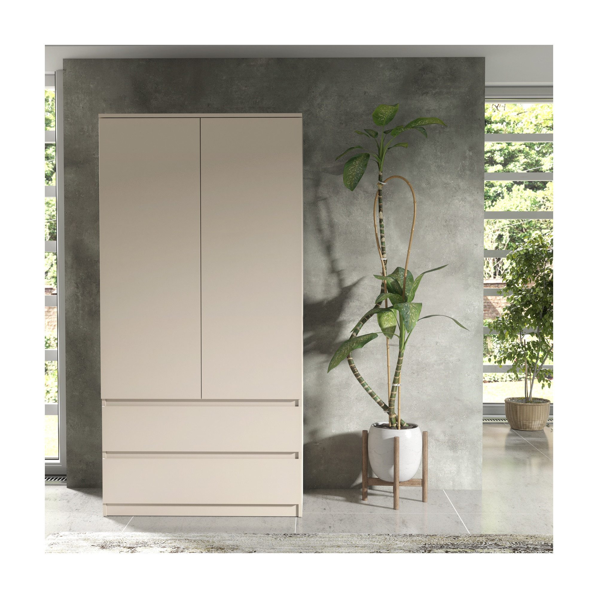 Raumhirsch Furniture Kleiderschrank Garderobenschrank, Drehtürenschrank, Schrank mit viel Stauraum (Maße: 90 x 50 x 180 cm (2 Türen, 2 Schubladen), viele Farbvarianten) Klassischer Stil, großzügiger Stauraum, Einfache Montage