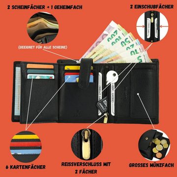 Manza Geldbörse Geldbörse Herren Schwarz mit RFID, Geheimfach und Geschenkbox, Geschenkbox, Geheimfach und RFID Blocker, Hochwertiges Nappa Leder