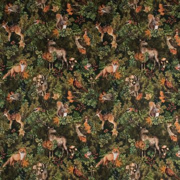 Stoff Dekostoff Digitaldruck Woodland Creatures Waldtiere grün 1,40m, Digitaldruck