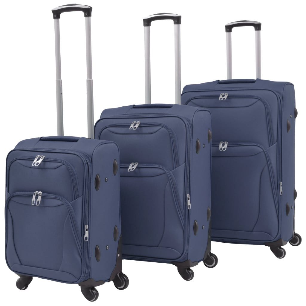 Trolley Marineblau - 3-tlg Koffer Set Weichgepäck Reisekoffer-Set Reisetasche