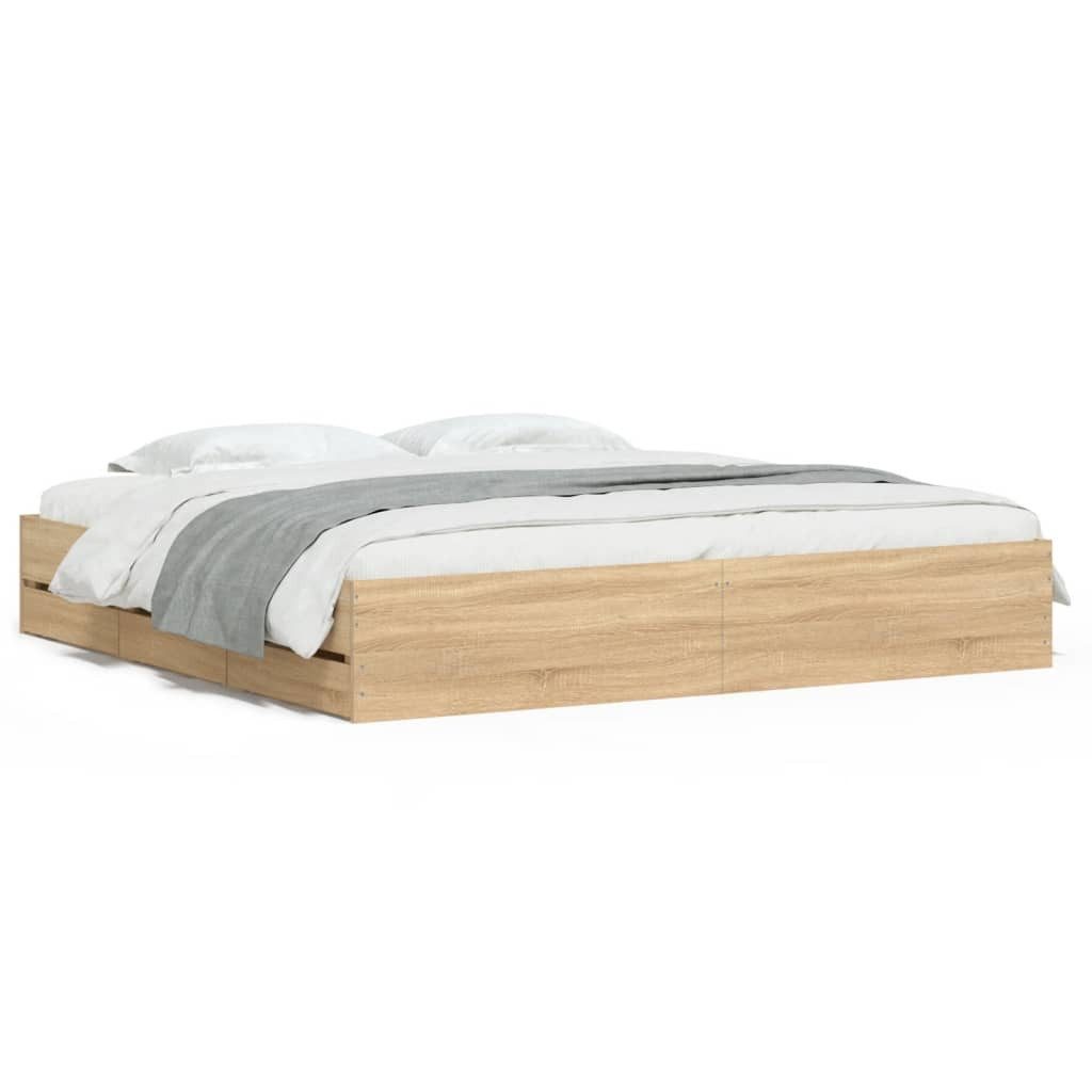 furnicato Bettgestell mit Schubladen 203x203 cm Sonoma-Eiche (1-tlg)