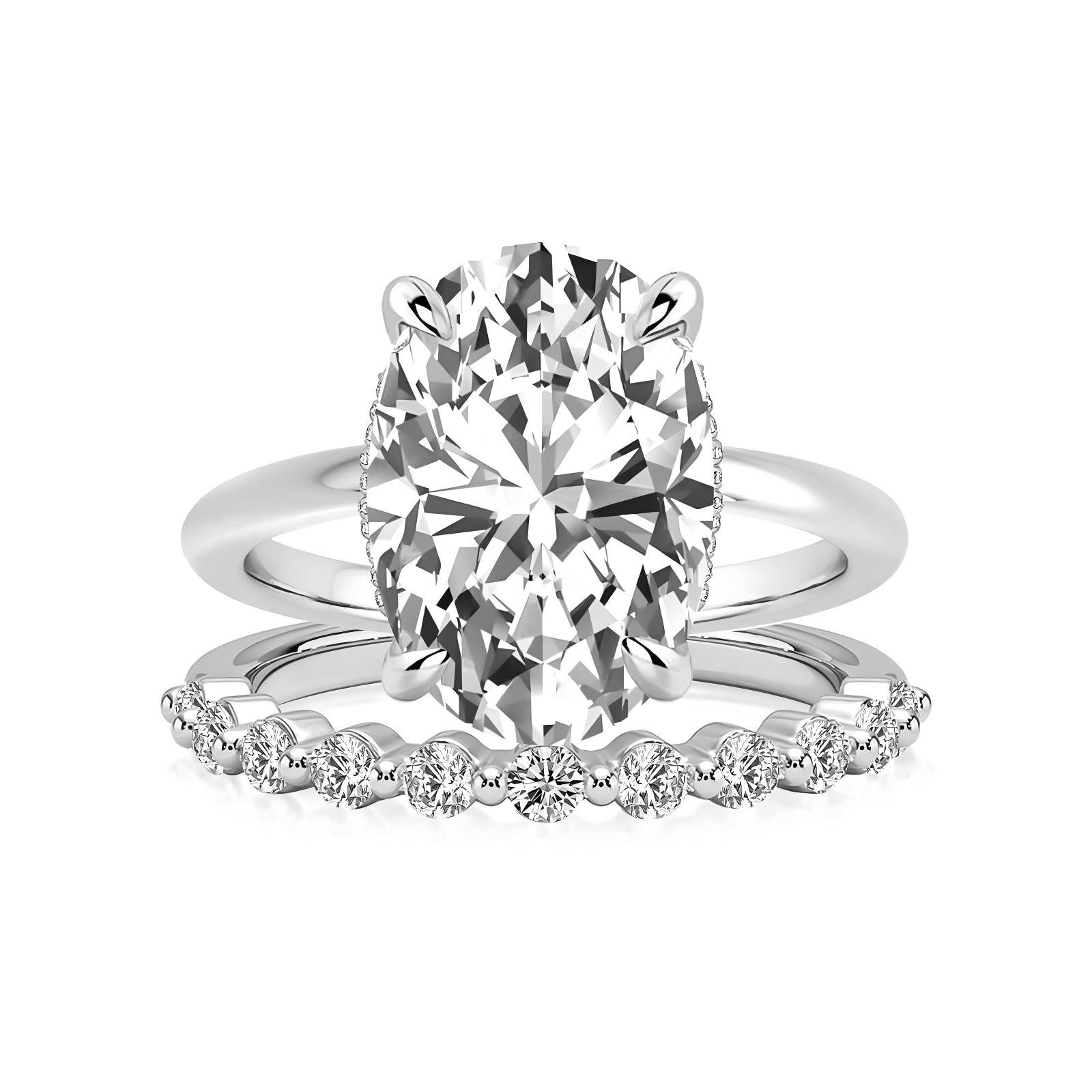 Jumpeak Diamantring 3ct-Diamantring-Set,Ring-Set aus 585er Gold, Verlobungsringe für Damen, Ring mit ovalem Diamanten, Damenring-Set aus Weißgold, Eheringe, IGI