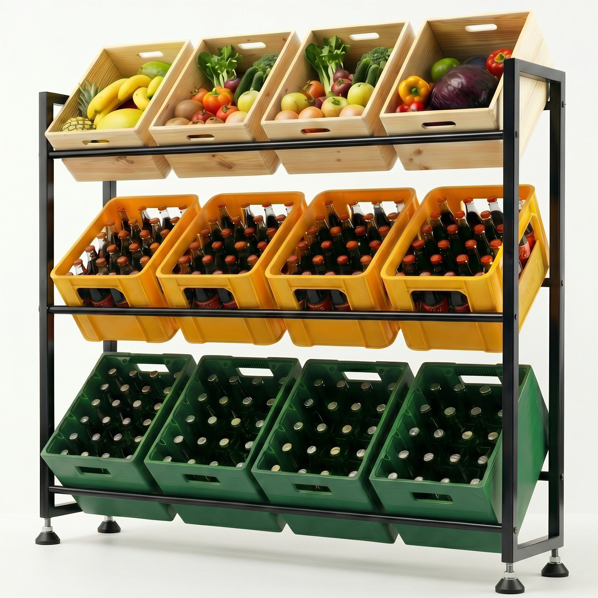 KARASTEIN Regalelement Getränkekistenregal aus Stahl für 9/12 Kisten, Getränkekistenregal aus Stahl für Bier- und Wasserkisten, platzsparend