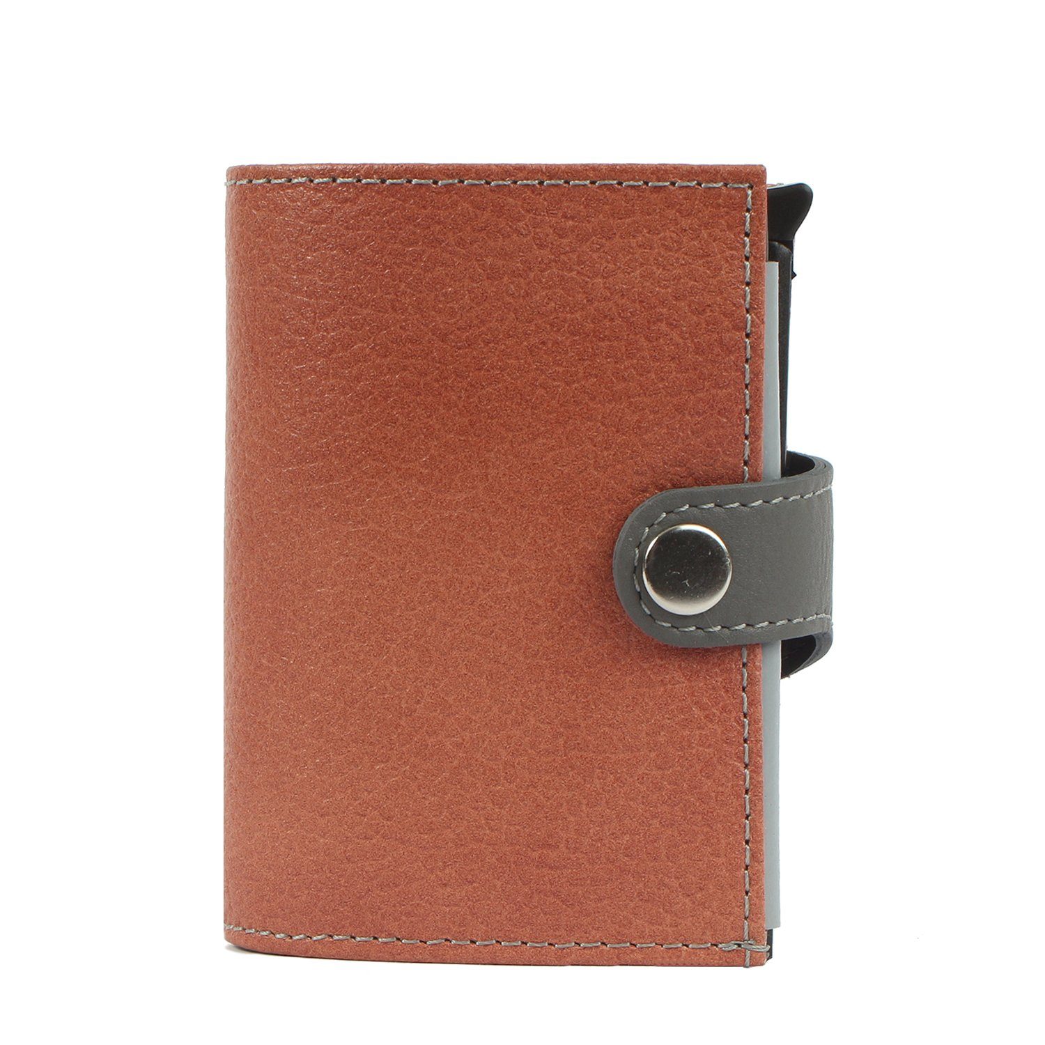 Margelisch Mini Geldbörse noonyu double leather, RFID Kreditkartenbörse aus Upcycling Leder salmon