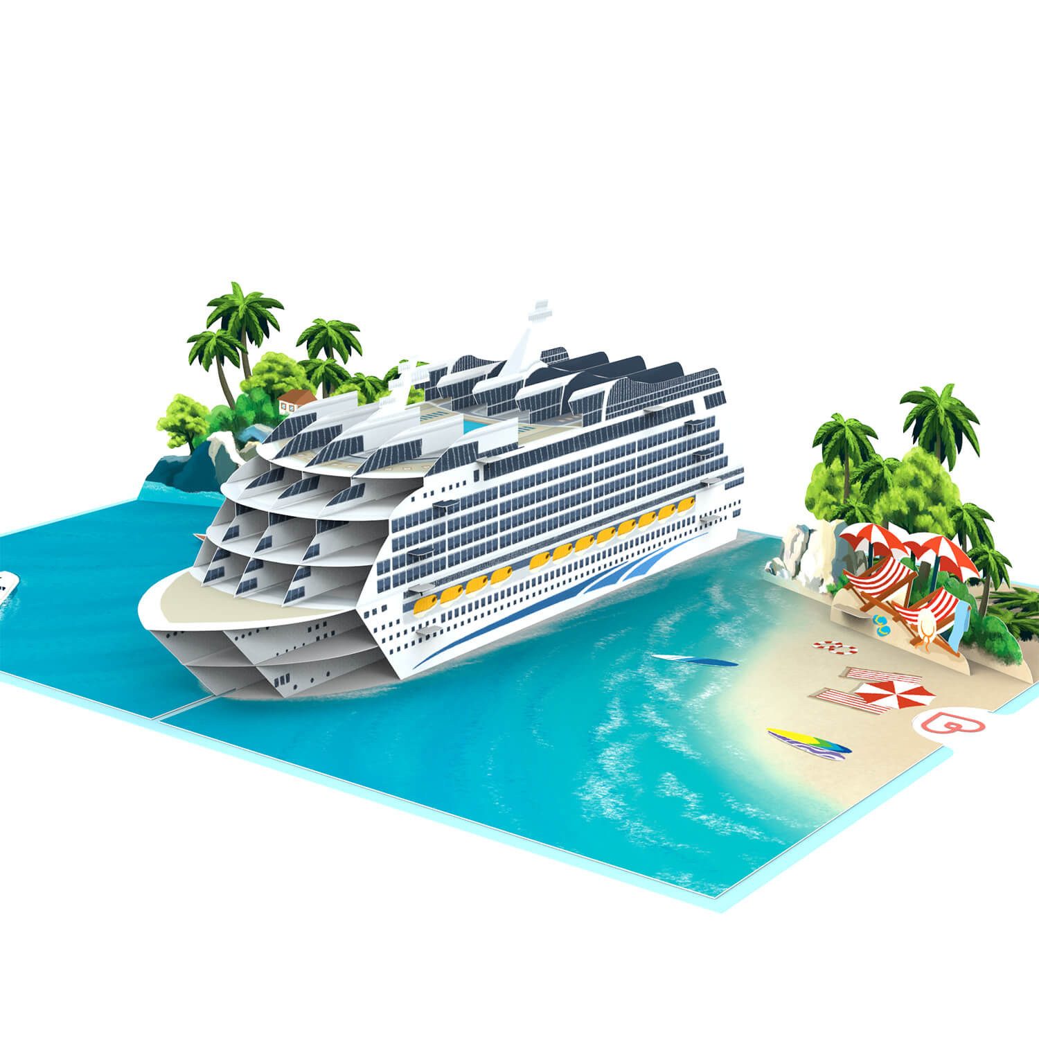 papercrush Geschenkkarte Kreuzfahrtschiff Pop-Up Karte, Gutschein für Kreuzfahrt, Handgemacht, Verschenkfertig, Mit Umschlag