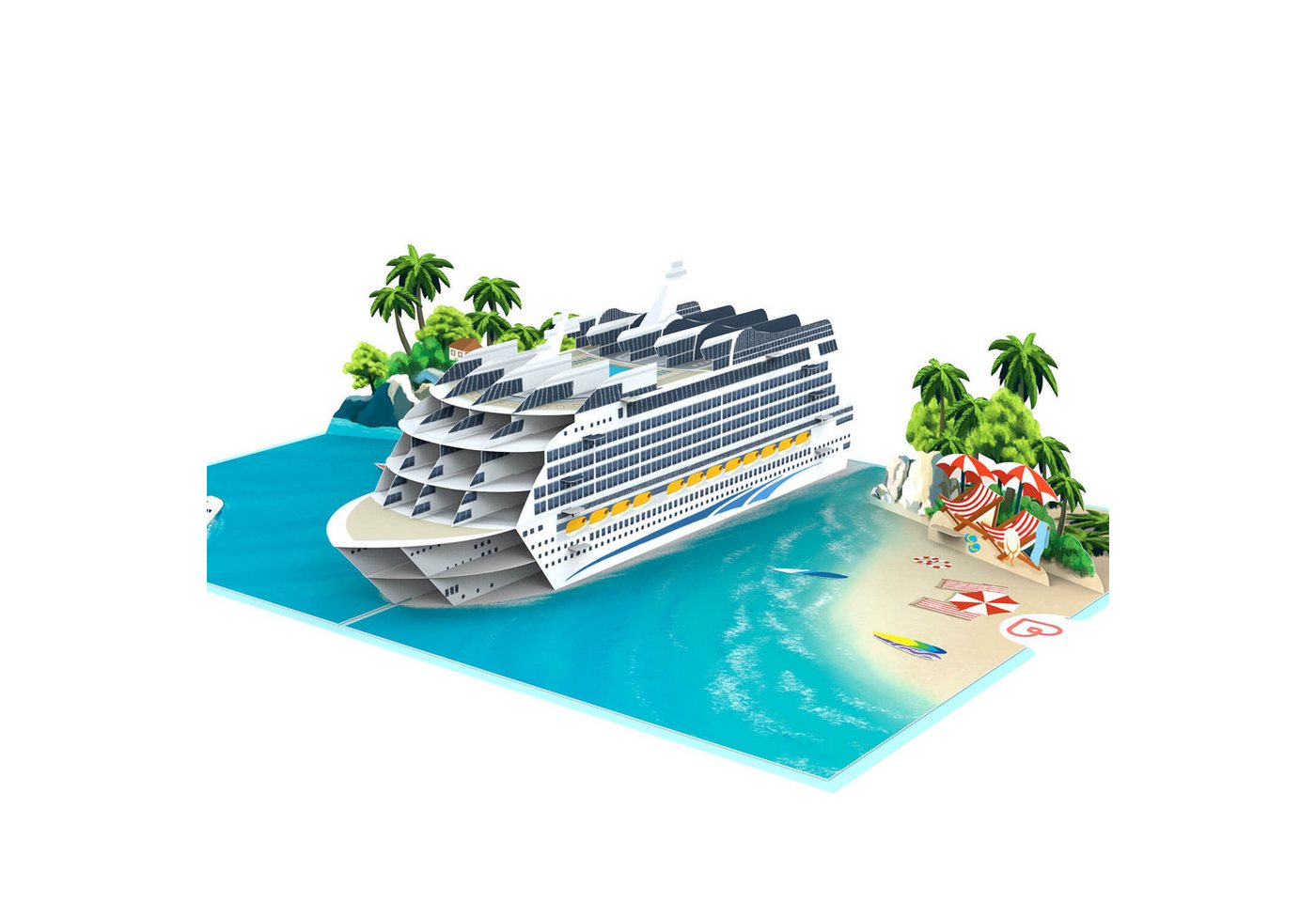 papercrush Geschenkkarte Kreuzfahrtschiff Pop-Up Karte, Gutschein für Kreuzfahrt, Handgemacht, Verschenkfertig, Mit Umschlag