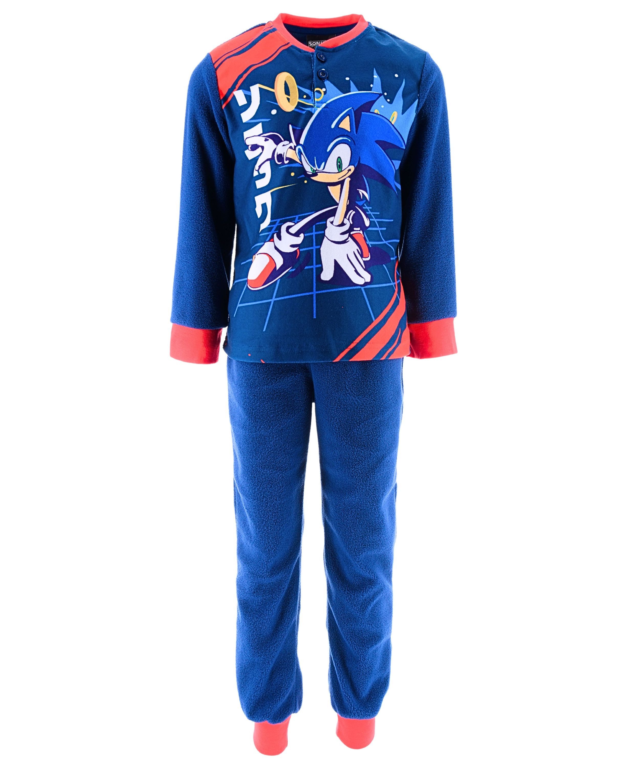 Sonic The Hedgehog Schlafanzug SEGA (2 tlg) Kinder Fleece Pyjama langarm Gr. 98 - 128 cm