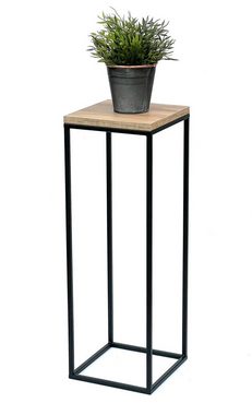 DanDiBo Blumenständer Blumenhocker Metall Holz Schwarz Eckig 70 cm Beistelltisch