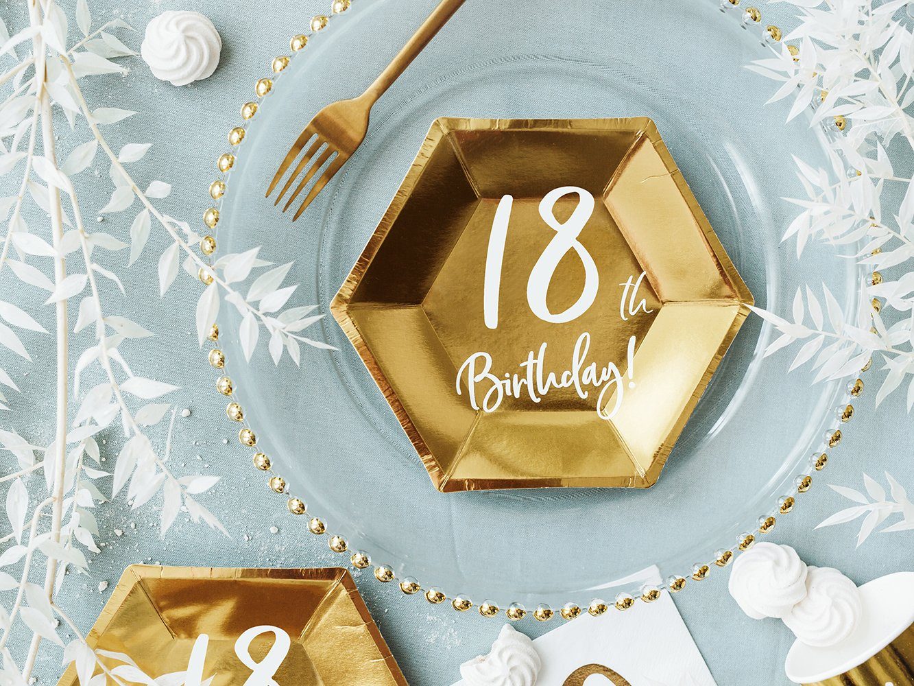 partydeco Pappteller, Pappteller 18th Birthday! 20cm gold 6er Set