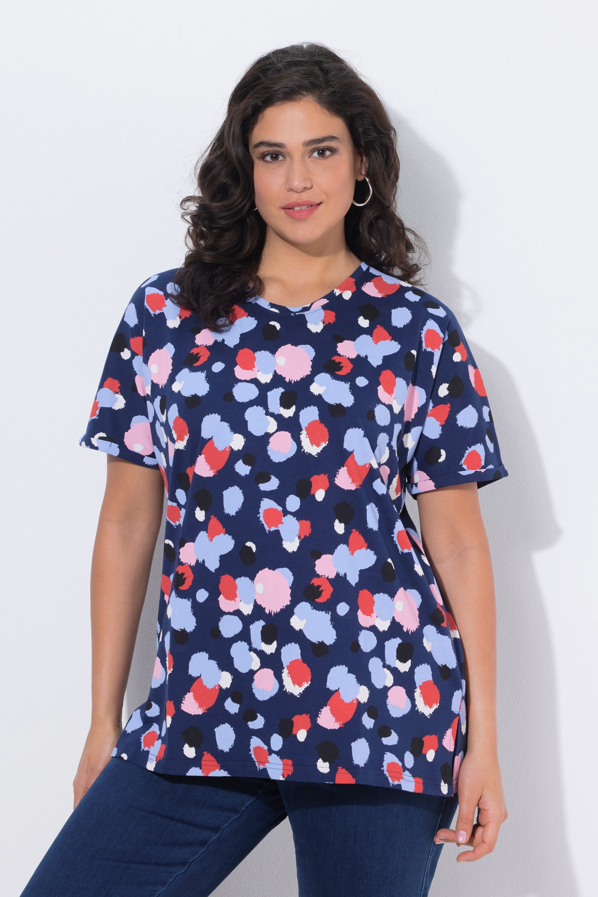 Ulla Popken T-Shirt T-Shirt Tupfen Oversized Rundhals Halbarm