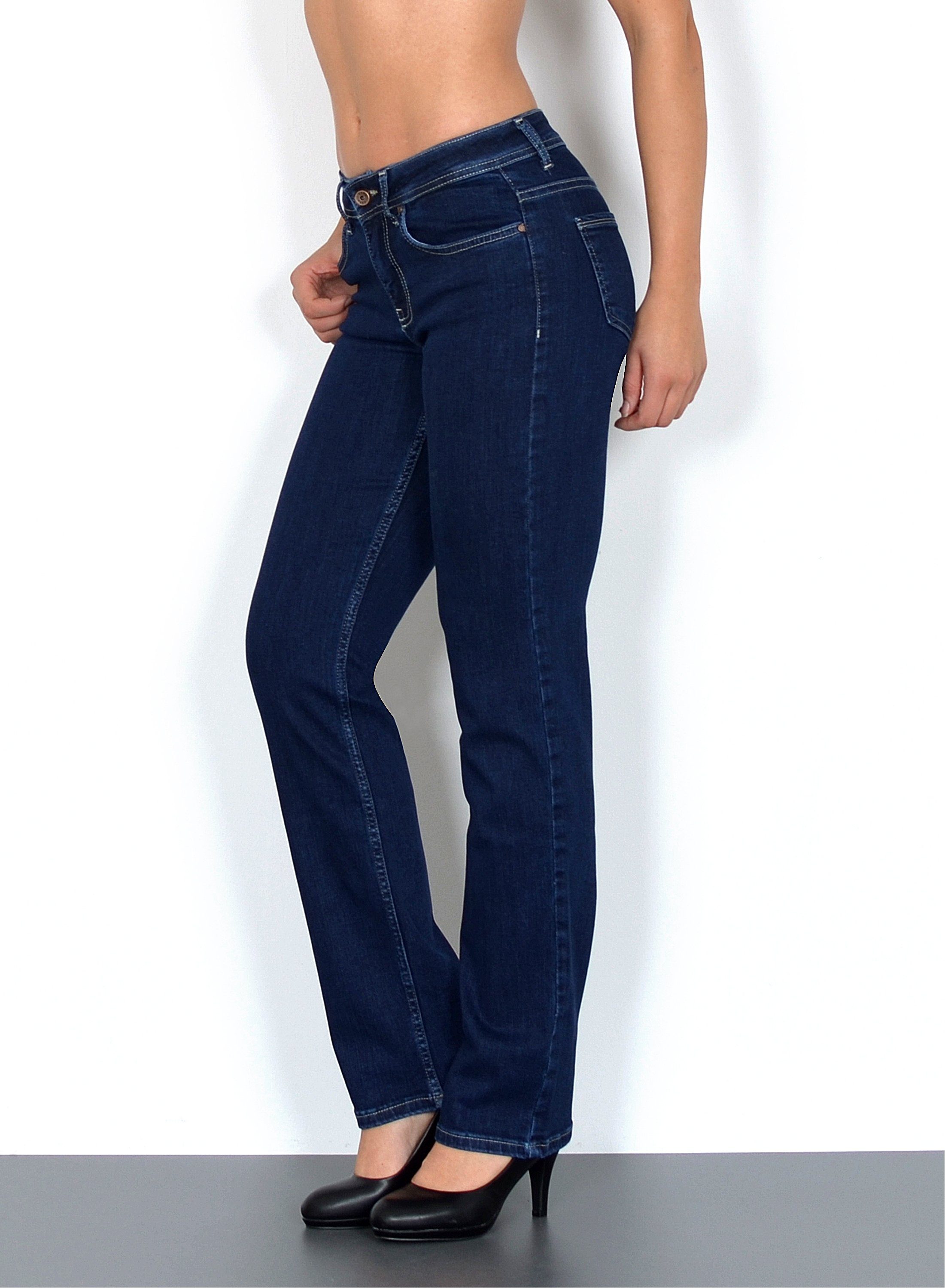 ESRA Straight-Jeans High Waist Straight Fit Jeans Damen Gerader Schnitt bis günstig online kaufen