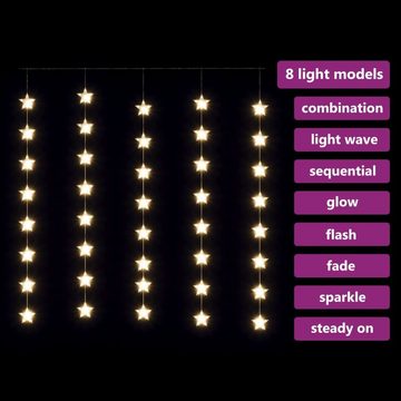 vidaXL Lichterkette LED-Lichtervorhang mit Sternen 200 LEDs Warmweiß 8 Funktionen