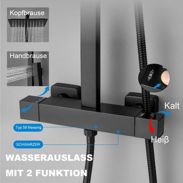 YOOZENA Duschsystem mit Thermostat Regendusche mit armatur, Duscheset, mit - 25 X 25 CM Kopfbrause - Duschkopf mit Schlauch und Halterung