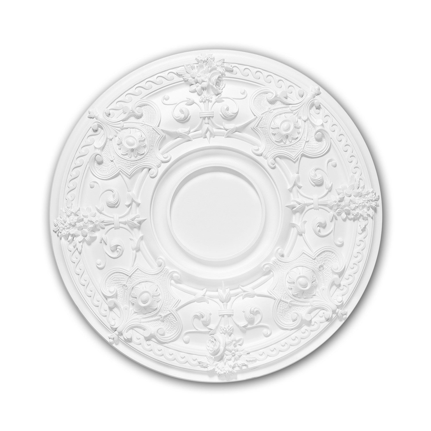 Profhome Decken-Rosette 156040 Rosette aus Polyurethan Deckenrosette Zierelement Ø 70,7 cm (Rosette, 1 St., Deckenrosette, Medallion, Stuckrosette, Deckenelement, Zierelement), weiß, vorgrundiert, Stil: Neo-Empire