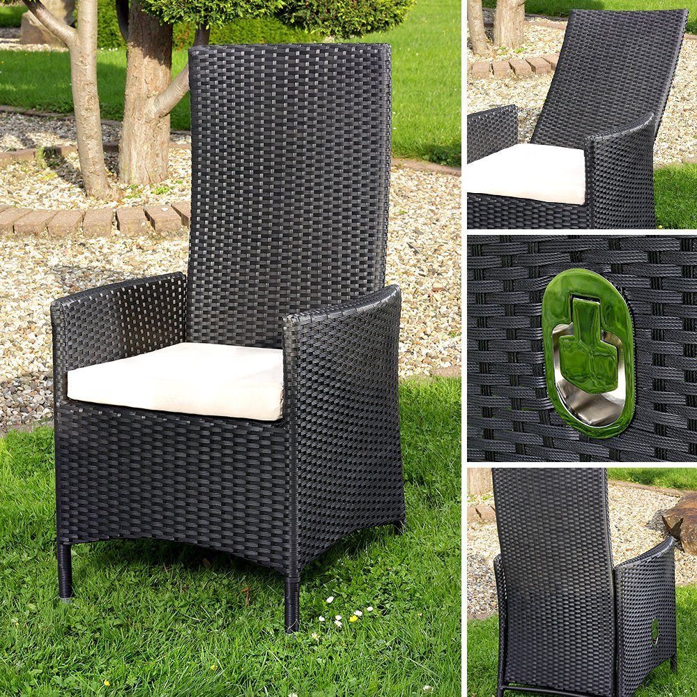 Melko Gartenstuhl Hochlehner Rattansessel Kissen Polyrattan Schwarz Sitzmöb günstig online kaufen