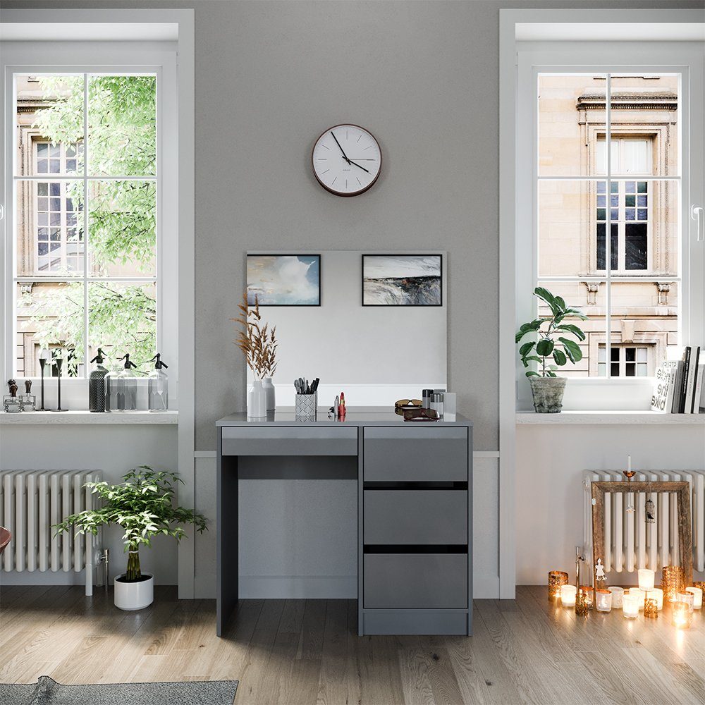 Vicco Schminktisch Sherry, Grau Hochglanz, 90 cm mit Spiegel günstig online kaufen