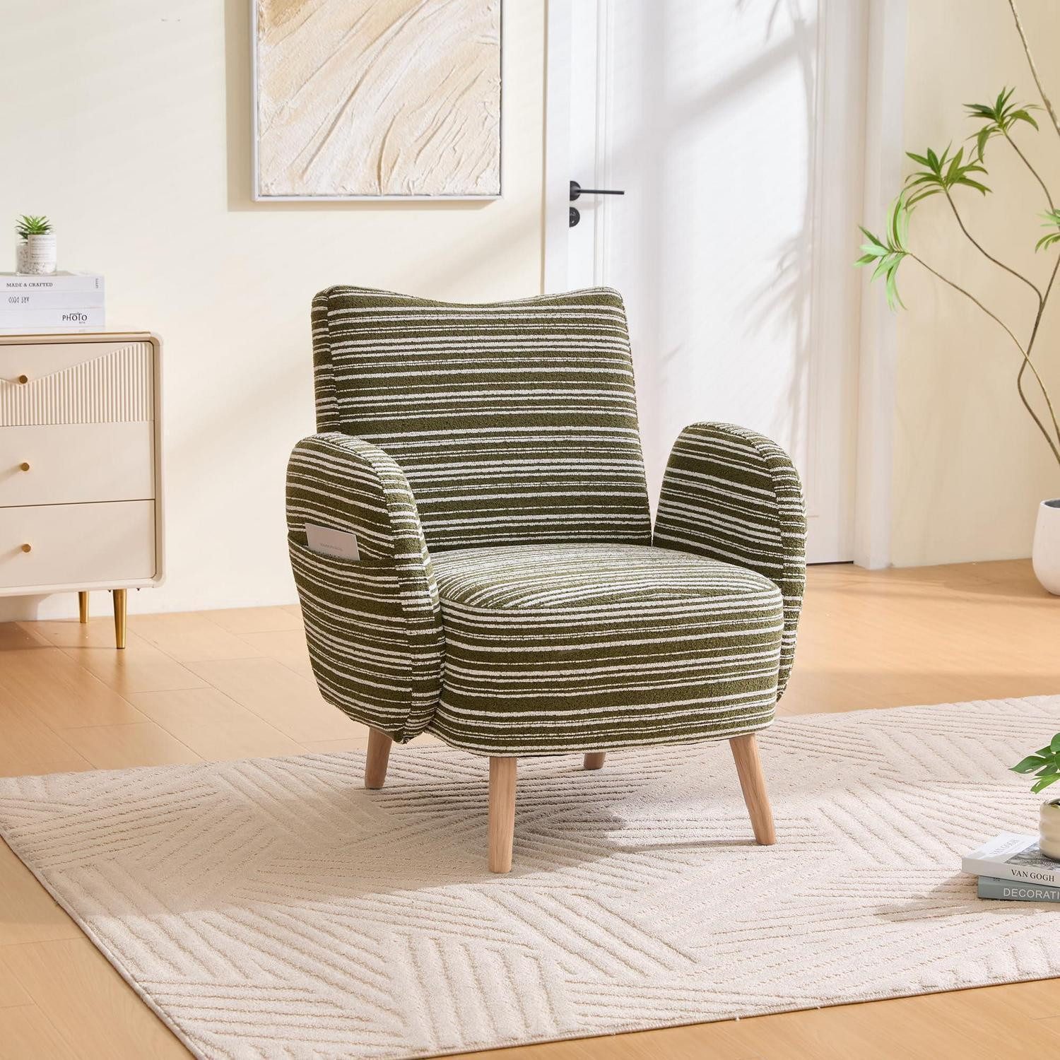 LuxusKollektion Ohrensessel Ohrensessel Relaxsessel Lesesessel Fernsehsessel 77x81cm Olivgrün