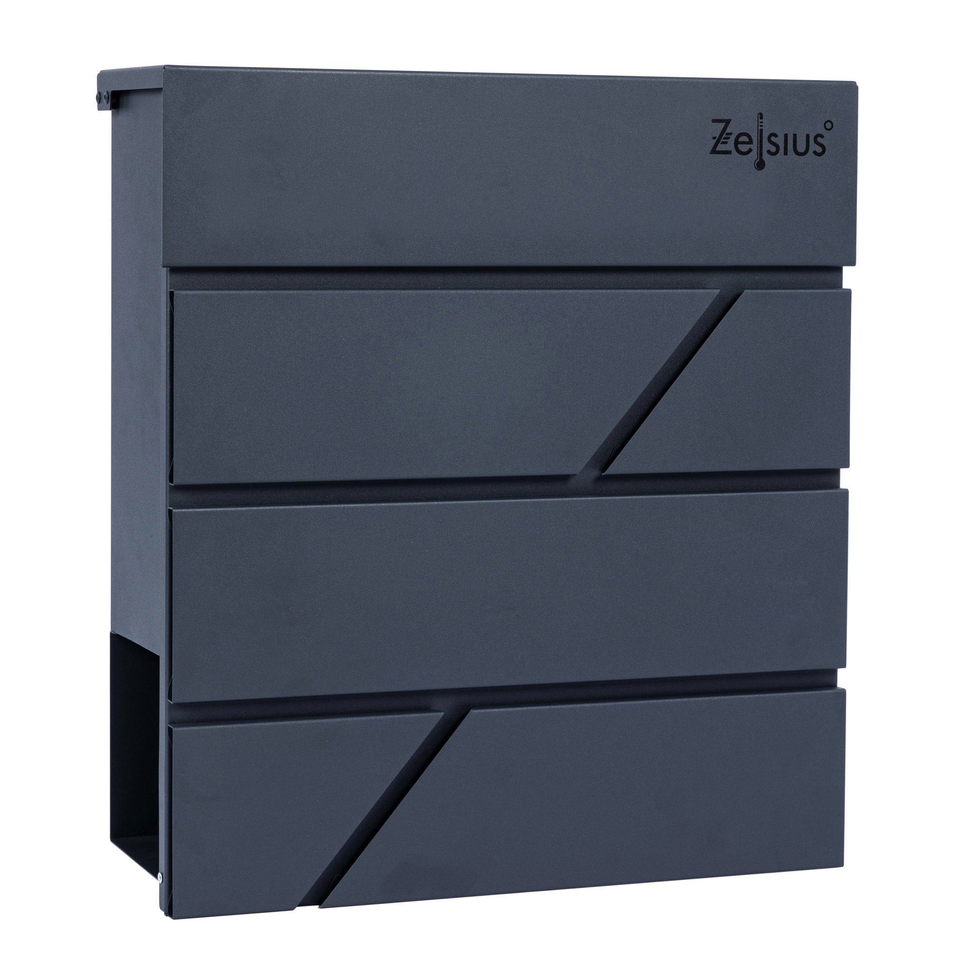Zelsius Wandbriefkasten Briefkasten Solid mit Zeitungsfach, RAL7016 Anthrazit, Leises Schließen durch integrierte Dämpfer