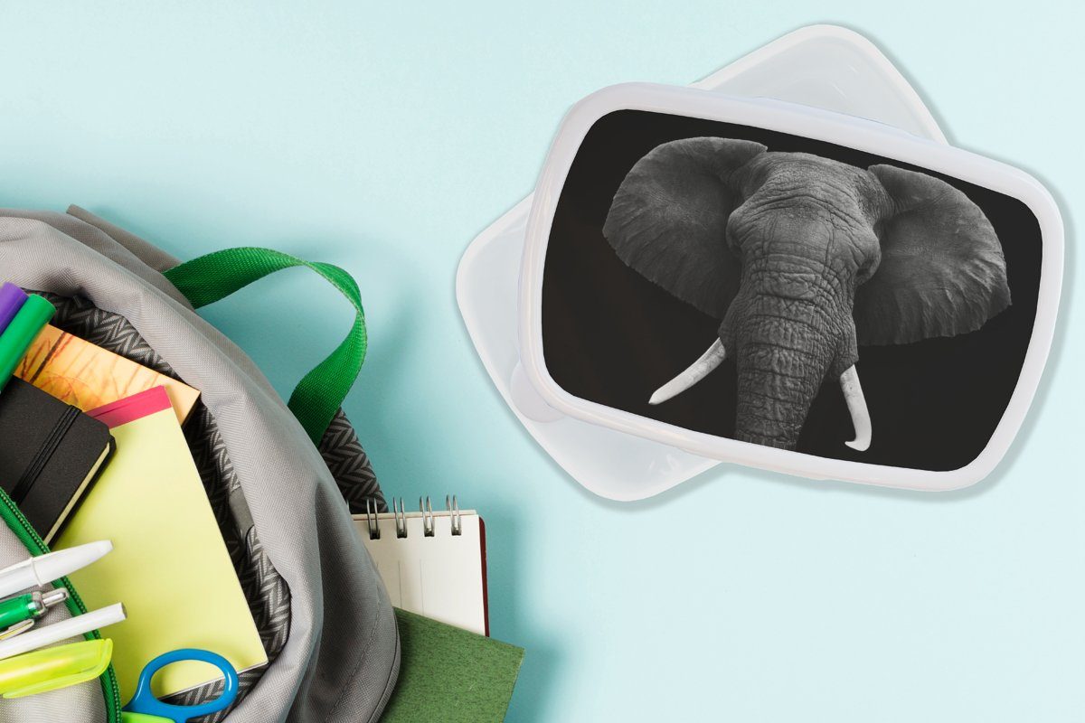 MuchoWow Lunchbox Elefant - Brotbox für Schwarz (2-tlg), und Wildtiere Porträt, Weiß und Erwachsene, Brotdose, Kinder Mädchen - für - Jungs Kunststoff, 