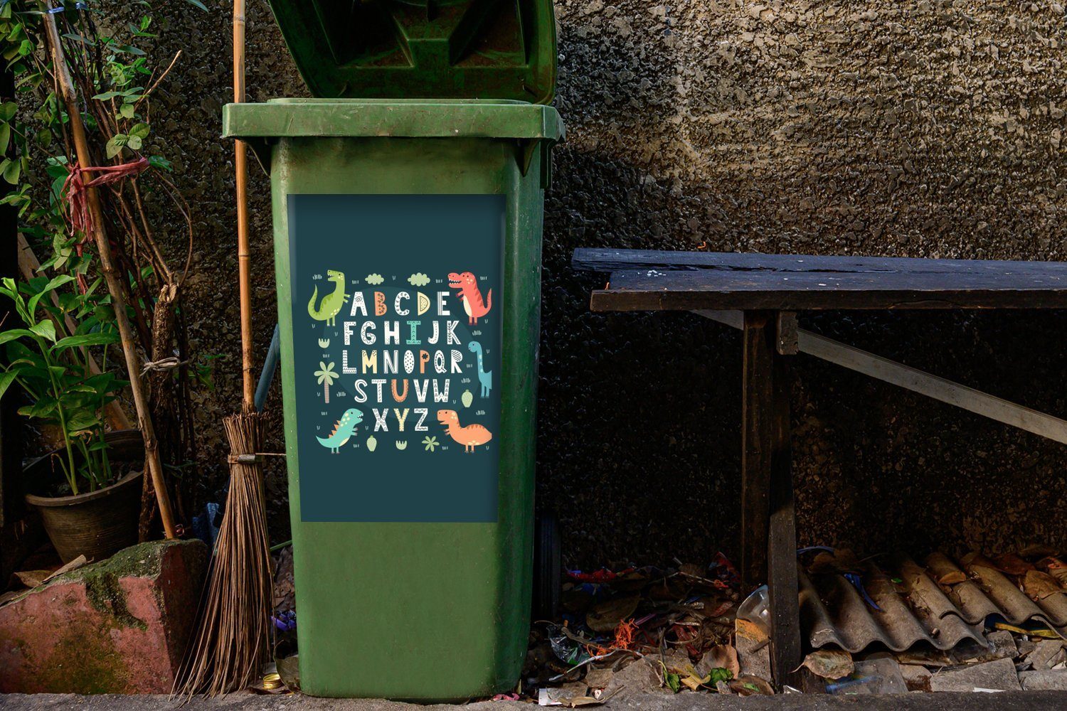 Abfalbehälter Mülleimer-aufkleber, Wandsticker Sticker, (1 Alphabet Dinosauriern MuchoWow mit Illustration Container, Mülltonne, St),