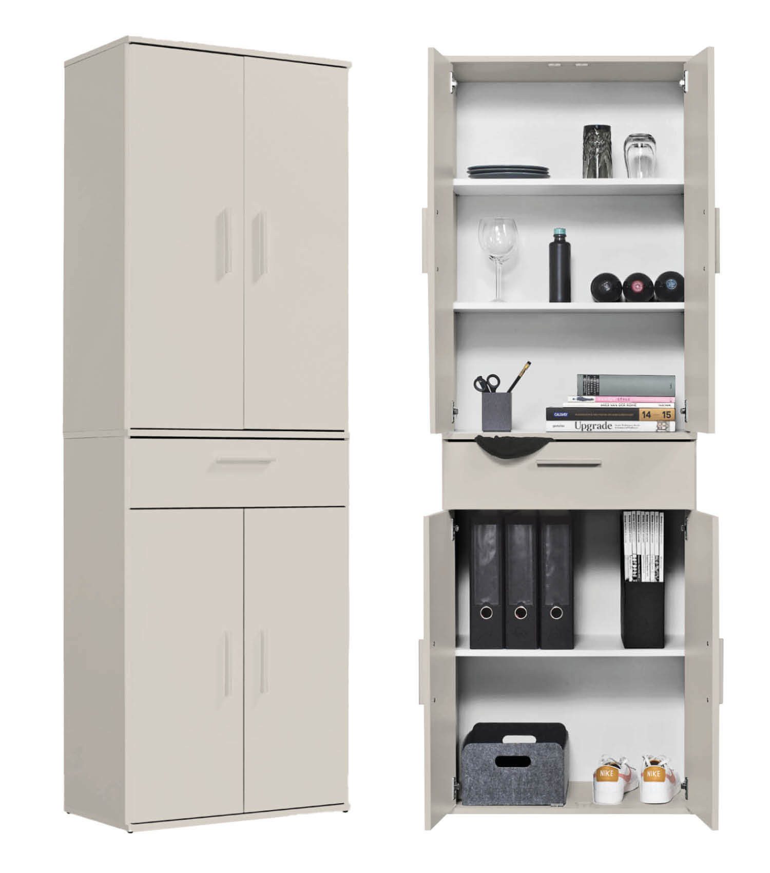 mokebo Mehrzweckschrank Der Praktische (60x180 cm, mit Schublade) Büroschrank, Flurschrank Apothekerschrank, Aktenschrank in Beige Grau