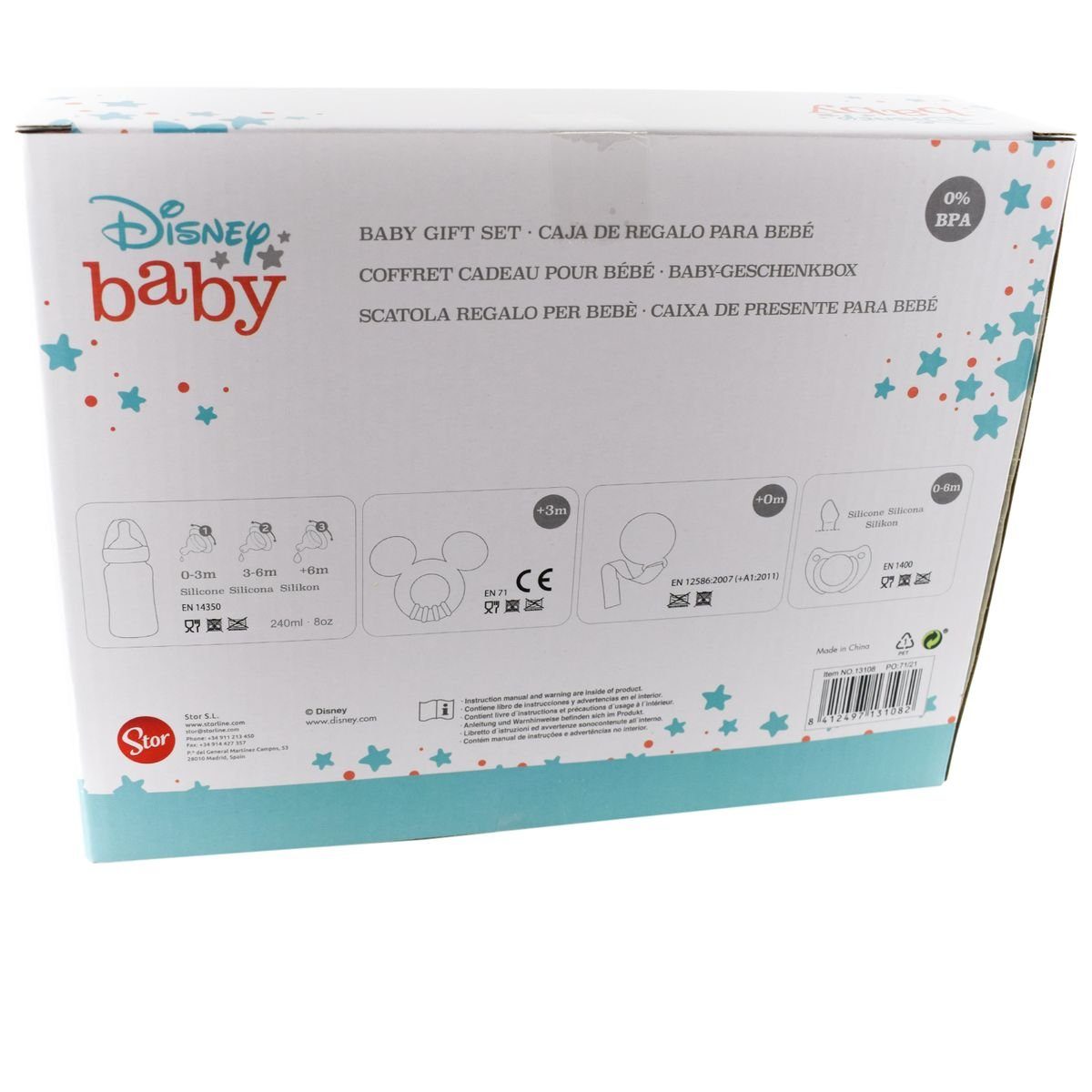 Stor Schnuller Set Disney Baby Mickey oder Minnie Mouse mit Beißring und Flasche, im Geschenkkarton