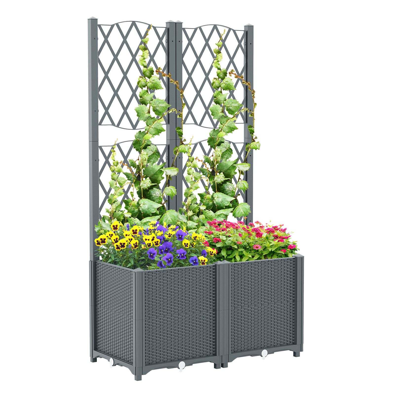 COSTWAY Blumenkasten (2 St), mit Rankgitter, Hochbeet für Kletterpflanzen, 80x40x140cm
