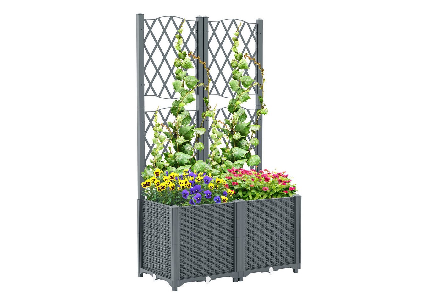 COSTWAY Blumenkasten (2 St), mit Rankgitter, Hochbeet für Kletterpflanzen, 80x40x140cm