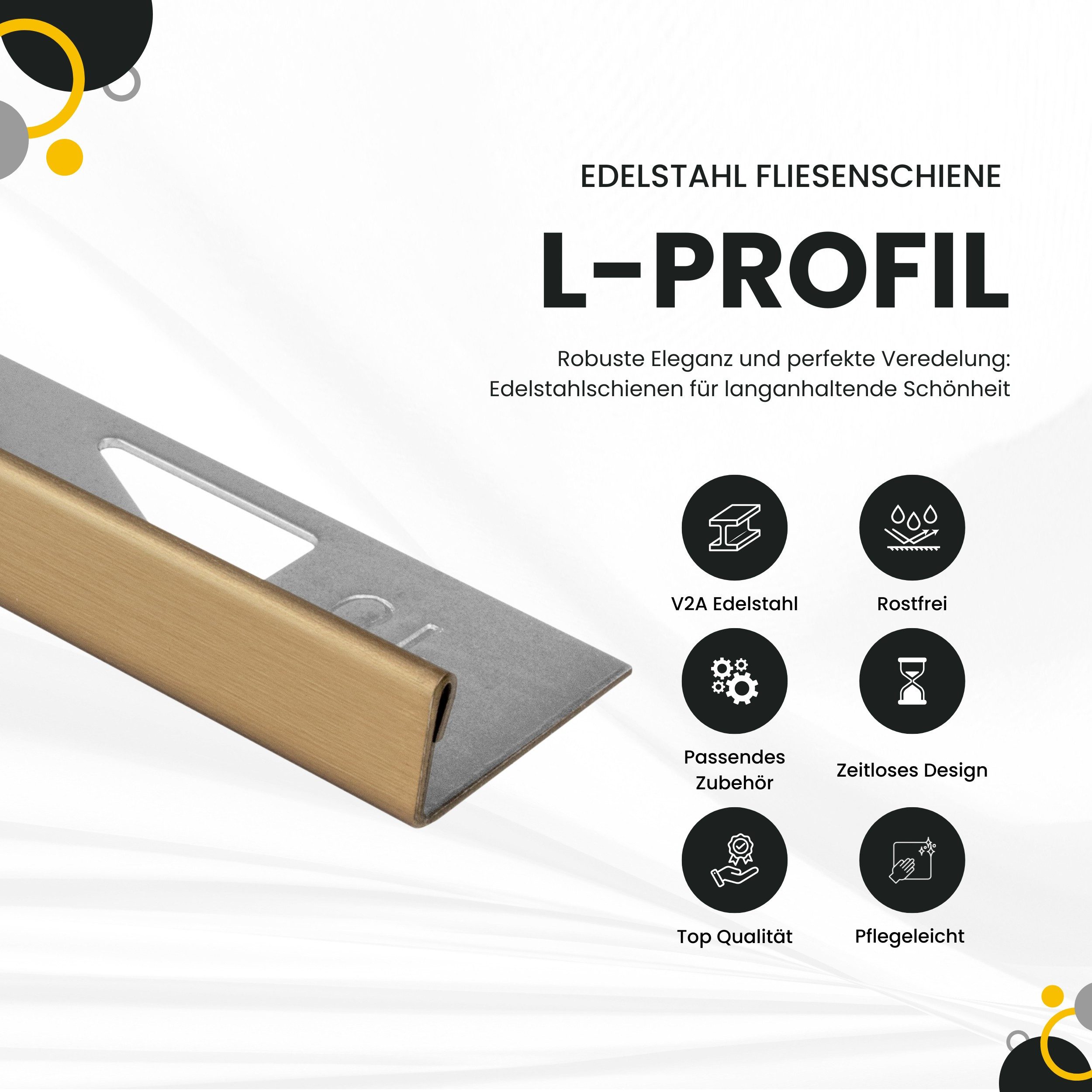 tktrading24 Abschlussprofil L-Profil Edelstahl Fliesenprofile V2A L250cm 10mm Gold gebürstet