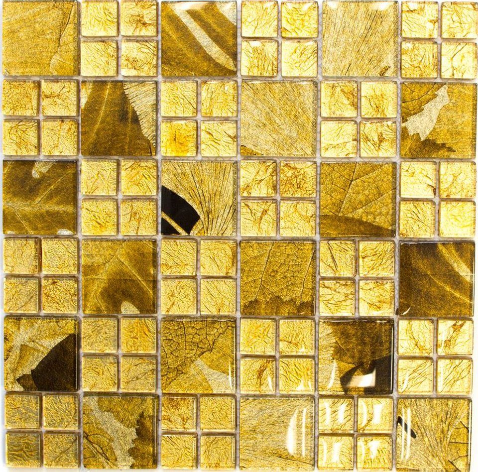 Mosaikfliesen gold / glänzend Mosani Mosaikfliesen Glasmosaik Crystal Matten 10