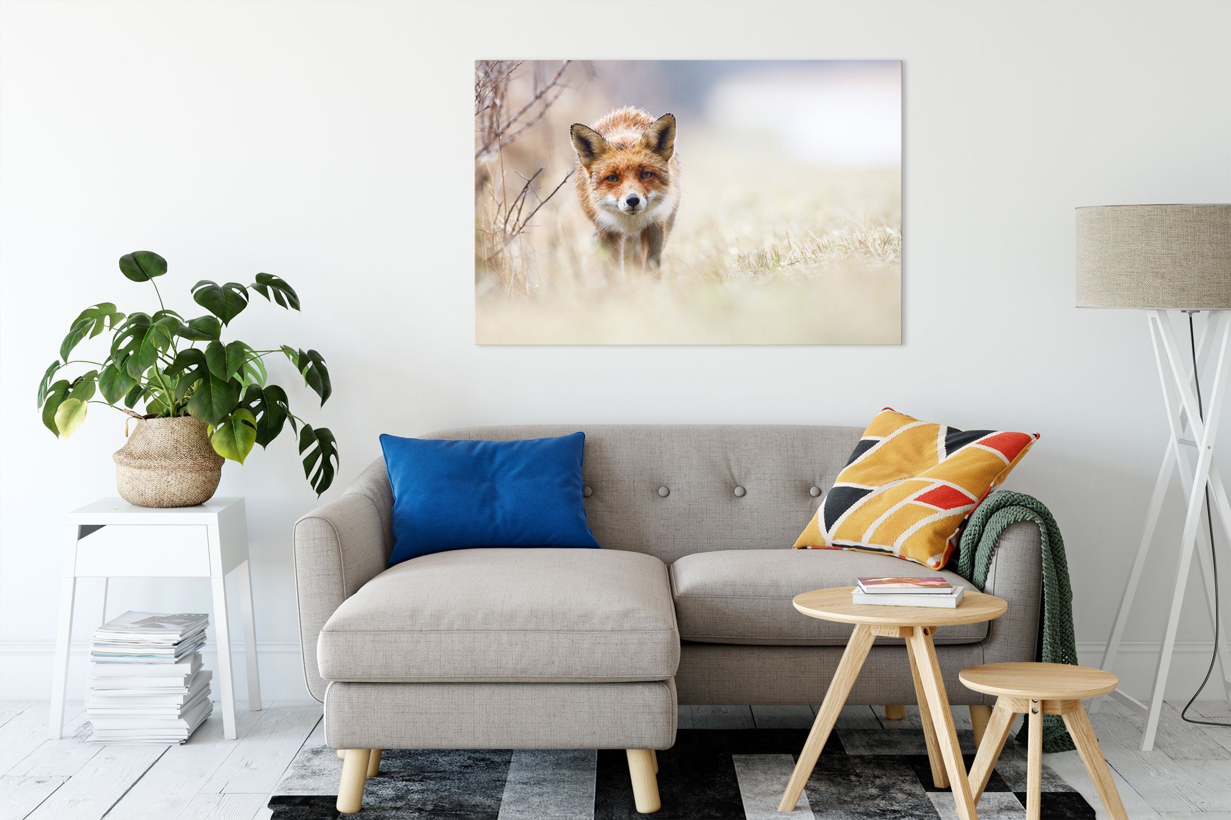 Pixxprint Leinwandbild Schleichender fuchs, Schleichender bespannt, inkl. Leinwandbild fuchs St), (1 fertig Zackenaufhänger