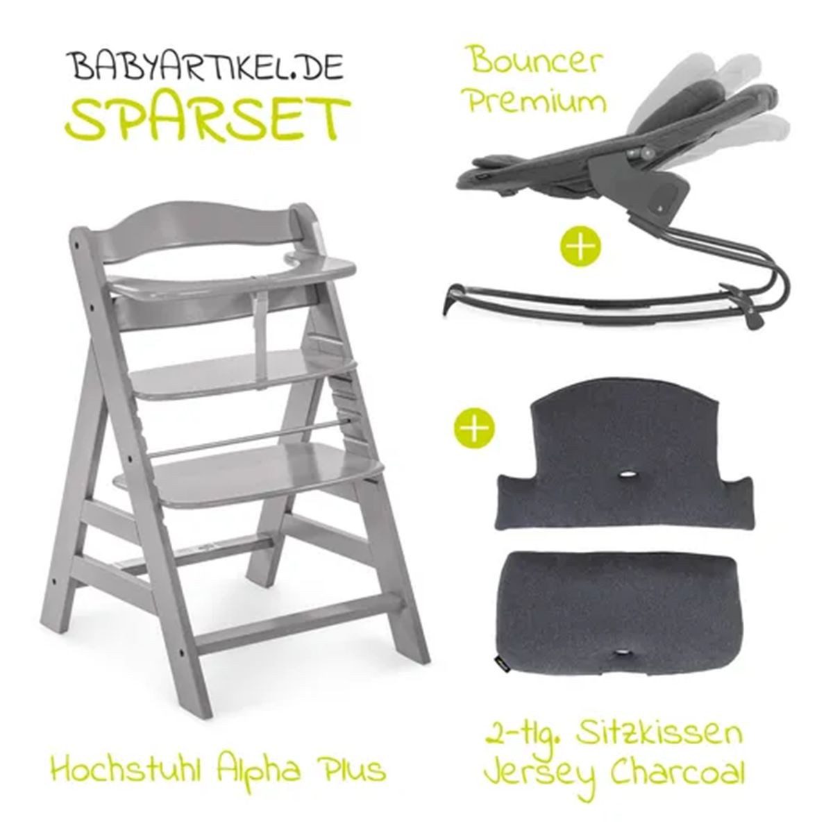 Hauck Hochstuhl Alpha Plus Grey Newborn Set, Holz Babystuhl ab Geburt inkl. günstig online kaufen