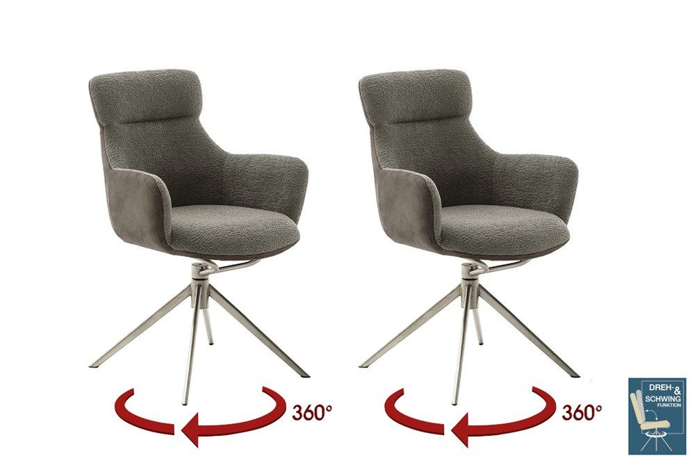MCA furniture Esszimmerstuhl 2er Set Stuhl Pelion mit Armlehnen, Edelstahl, drehbar, schlamm (2er-Set)