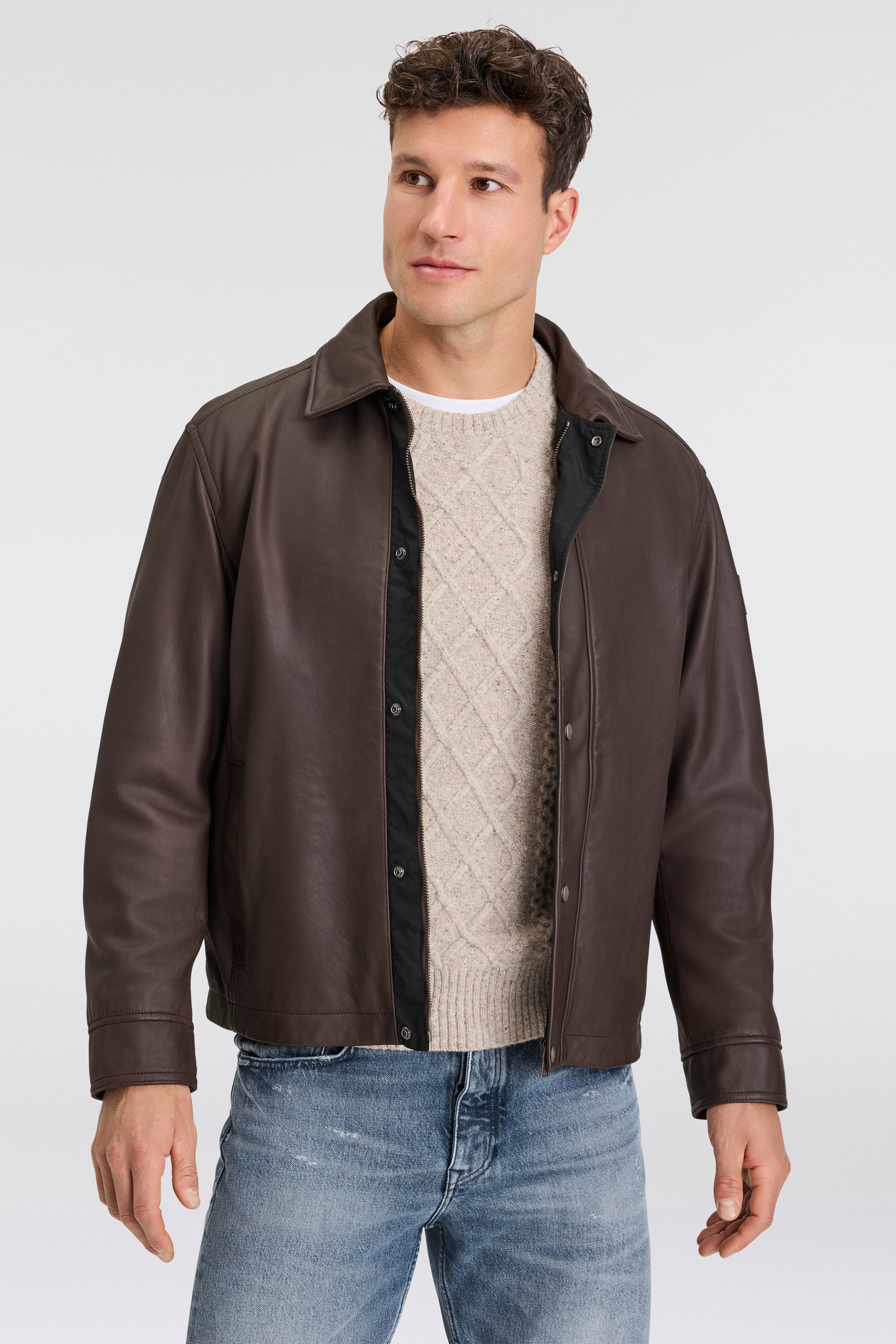 BOSS ORANGE Lederjacke Jericho Markenlabel auf günstig online kaufen