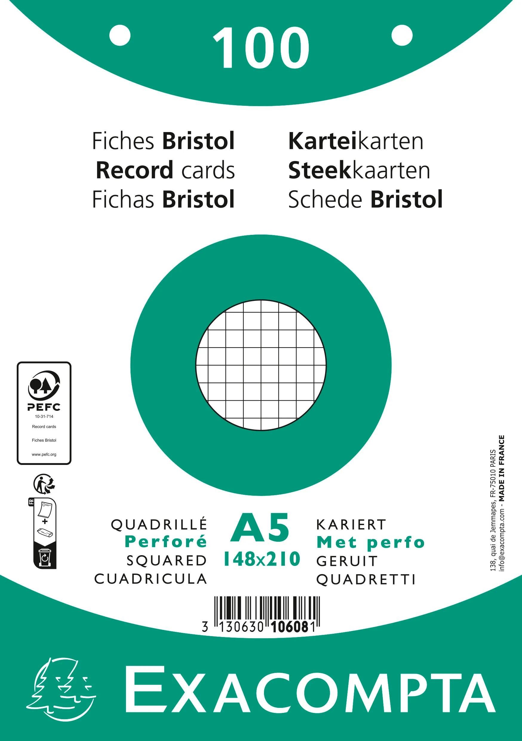 EXACOMPTA Karteikarten 10x Karteikarten 148x210 kar perf ws 100St - Weiß - 10608E, Karteikarten