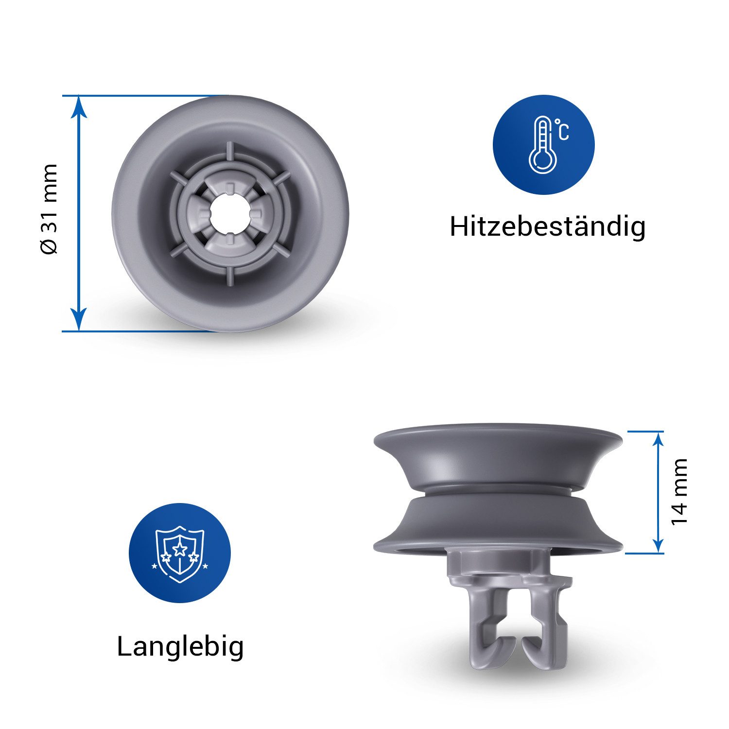 VIOKS Geschirrspüleinsatz Korbrolle Ersatz für Bosch 00611666 00165313, Zubehör für Geschirrspüler, Rolle für Geschirrkorb oben