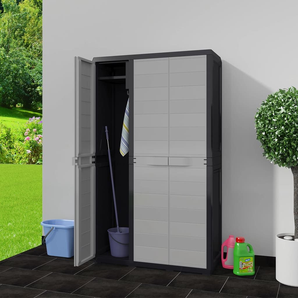 vidaXL Garten-Geräteschrank, Gartenschrank mit 4 Regalen Schwarz und Grau günstig online kaufen