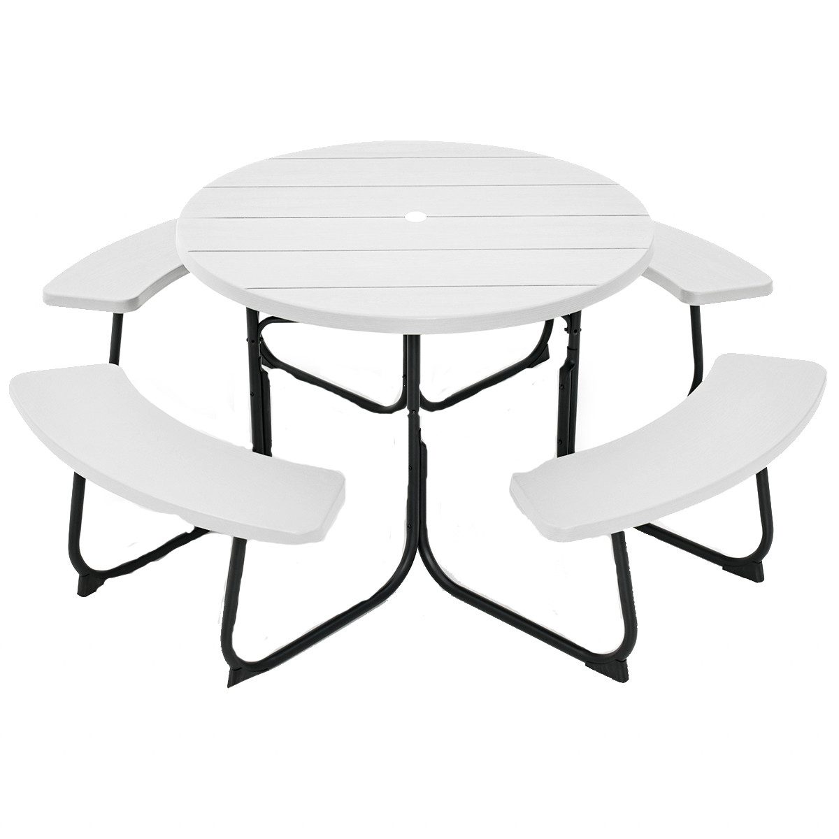 COSTWAY Gartentisch, Sitzgarnitur, Picknicktisch mit Schirmloch HDPE