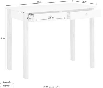 Lüttenhütt Kinderschreibtisch Meentje (1-St), Schreibtisch, Kiefern massiv, 2 Schubladen, Höhe 80 cm