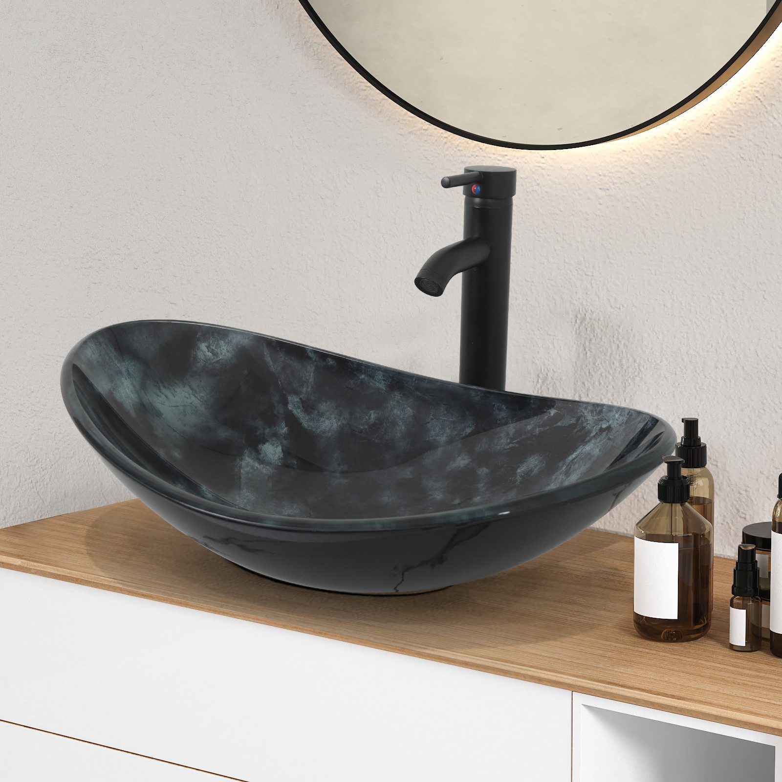 Puluomis Aufsatzwaschbecken Waschbecken Set mit Wasserhahn und Ablaufgarnit günstig online kaufen