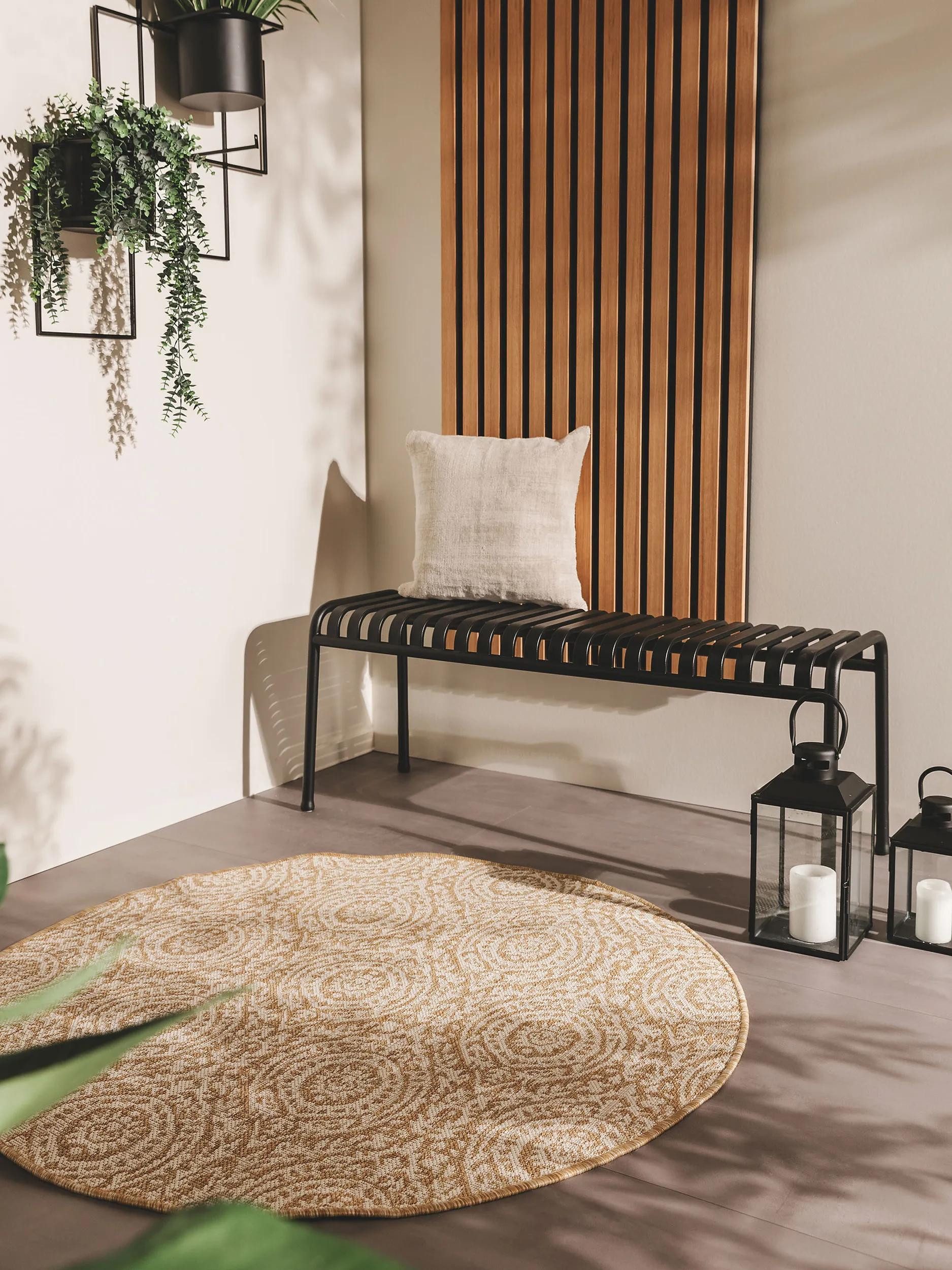 benuta Outdoorteppich Cleo, rund, Höhe: 5 mm, Teppich Wohnzimmer, Schlafzimmer, Esszimmer, Flur, Kunstfaser, Cozy
