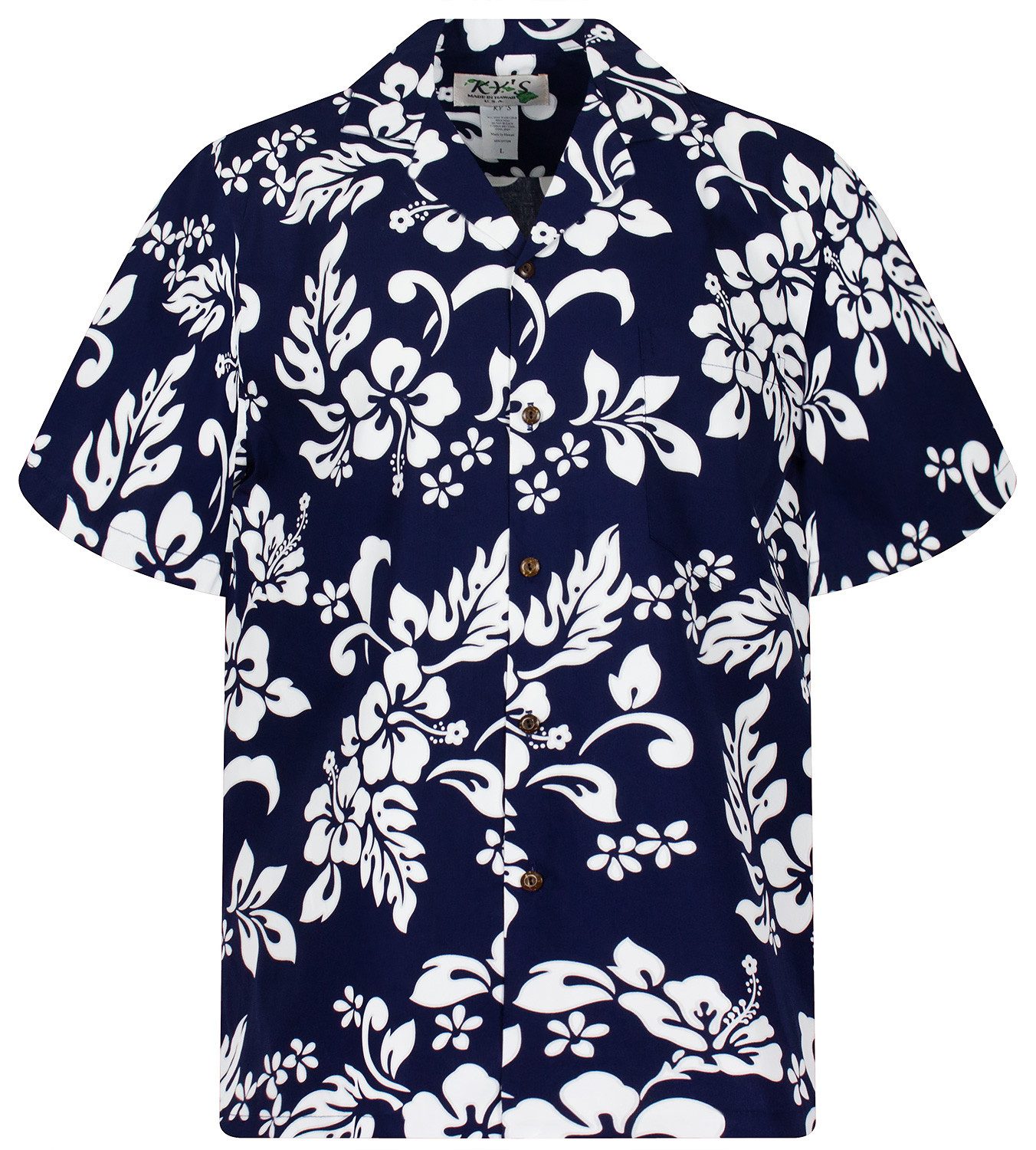 KY's Hawaiihemd "81" Herren Kurzarm Baumwolle Kokosknöpfe Original Hawaii