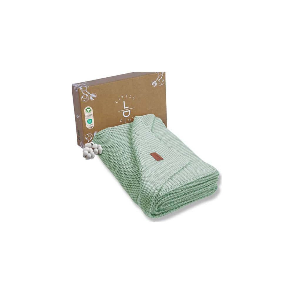 Babydecke Baby Strickdecke, %100 Bio Baumwolle, Atmungsaktiv, 80x100cm, Hellgrün, Little Dedi