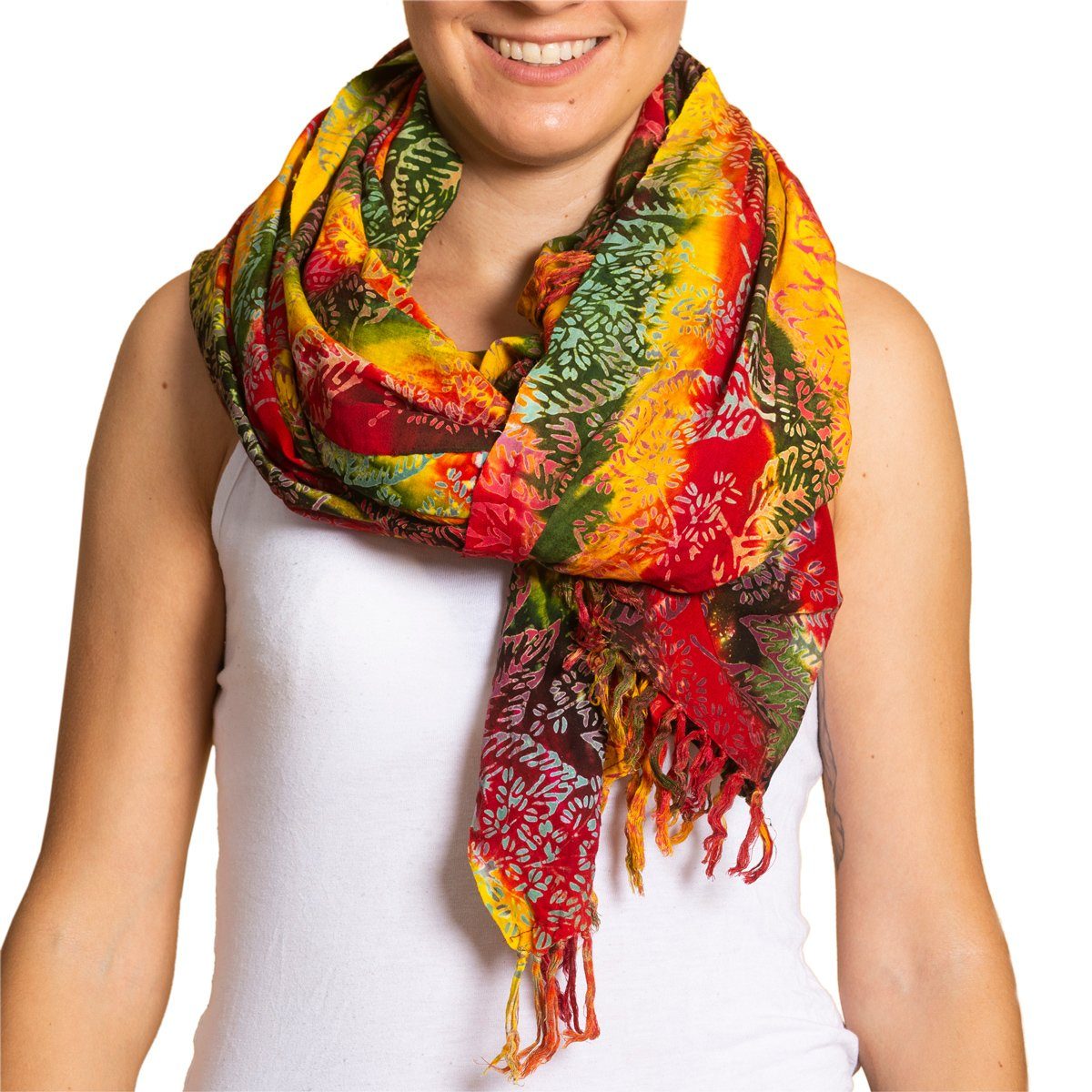 PANASIAM XXL-Schal Schal Wachsbatik für jede Jahreszeit egal ob als Schultertuch, Strandtuch Sarong oder Wickelkleid aus wunderbar weicher Viskose
