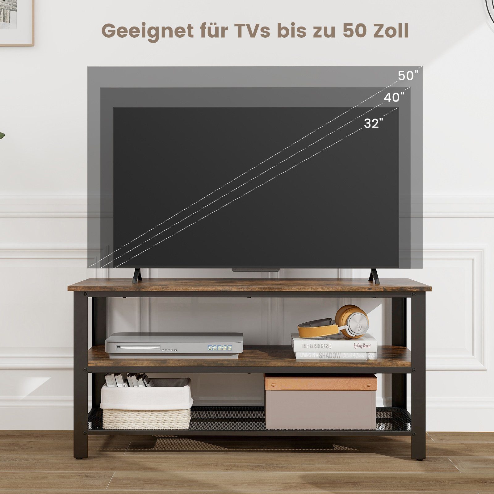 COSTWAY TV-Schrank Mit Verstellbarem Regal, Bis 60 Zoll, 150cm